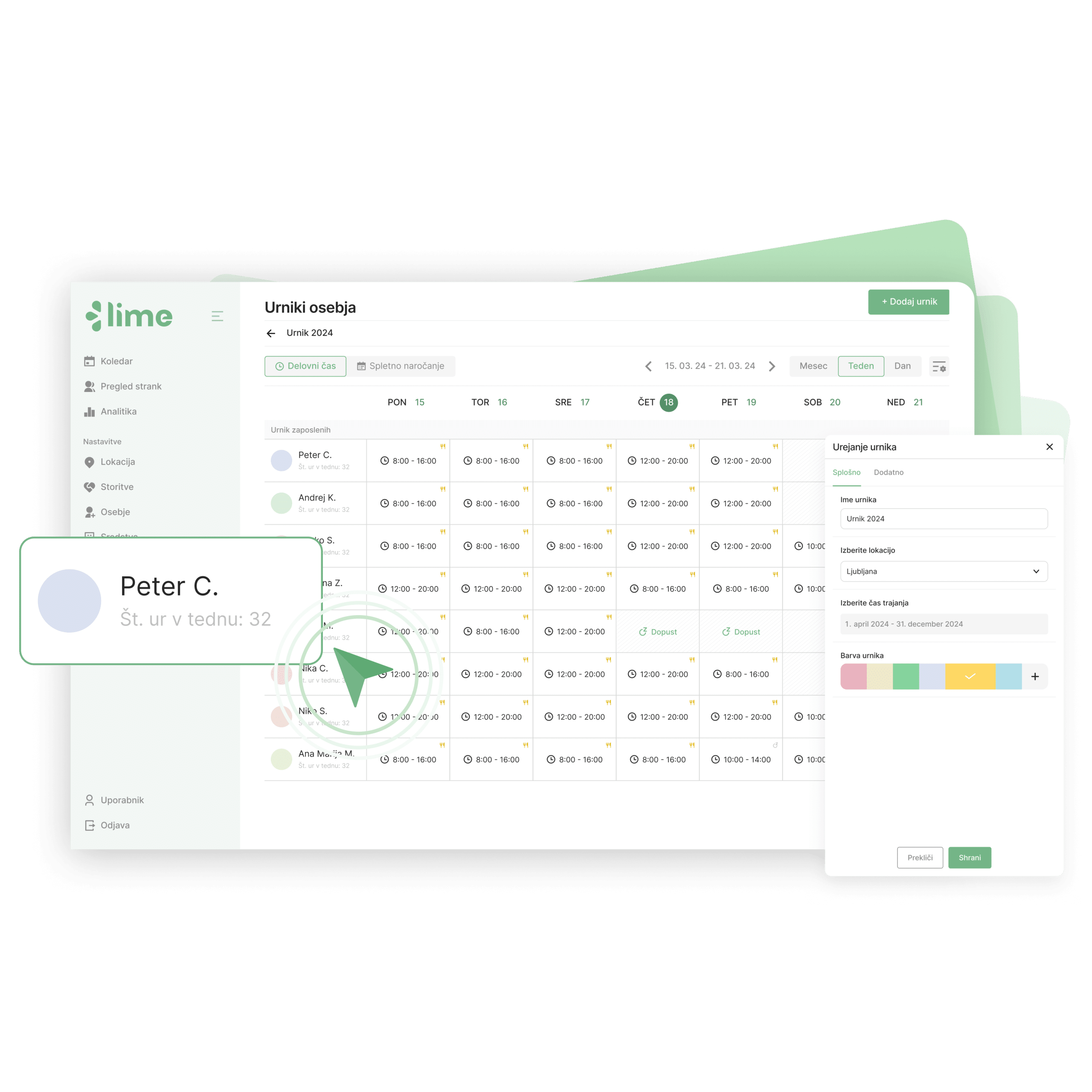 Novo osebje - Lime Booking - urniki