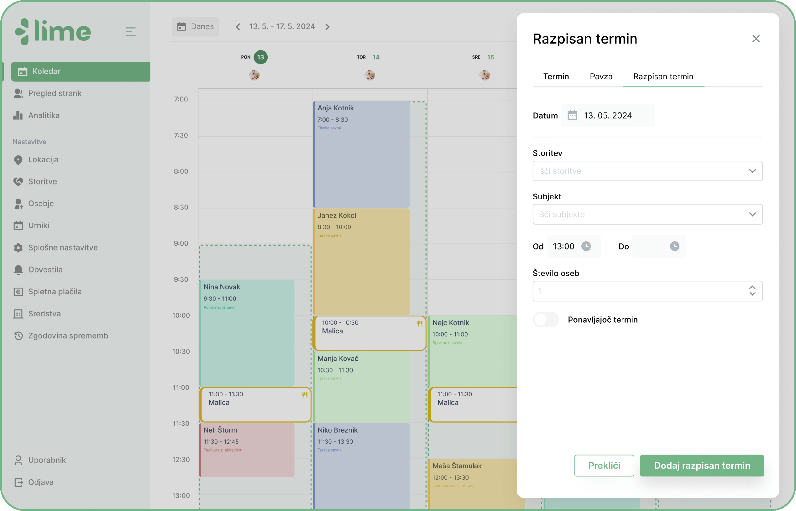 Razpisani termini za wellness - Lime Booking (1)