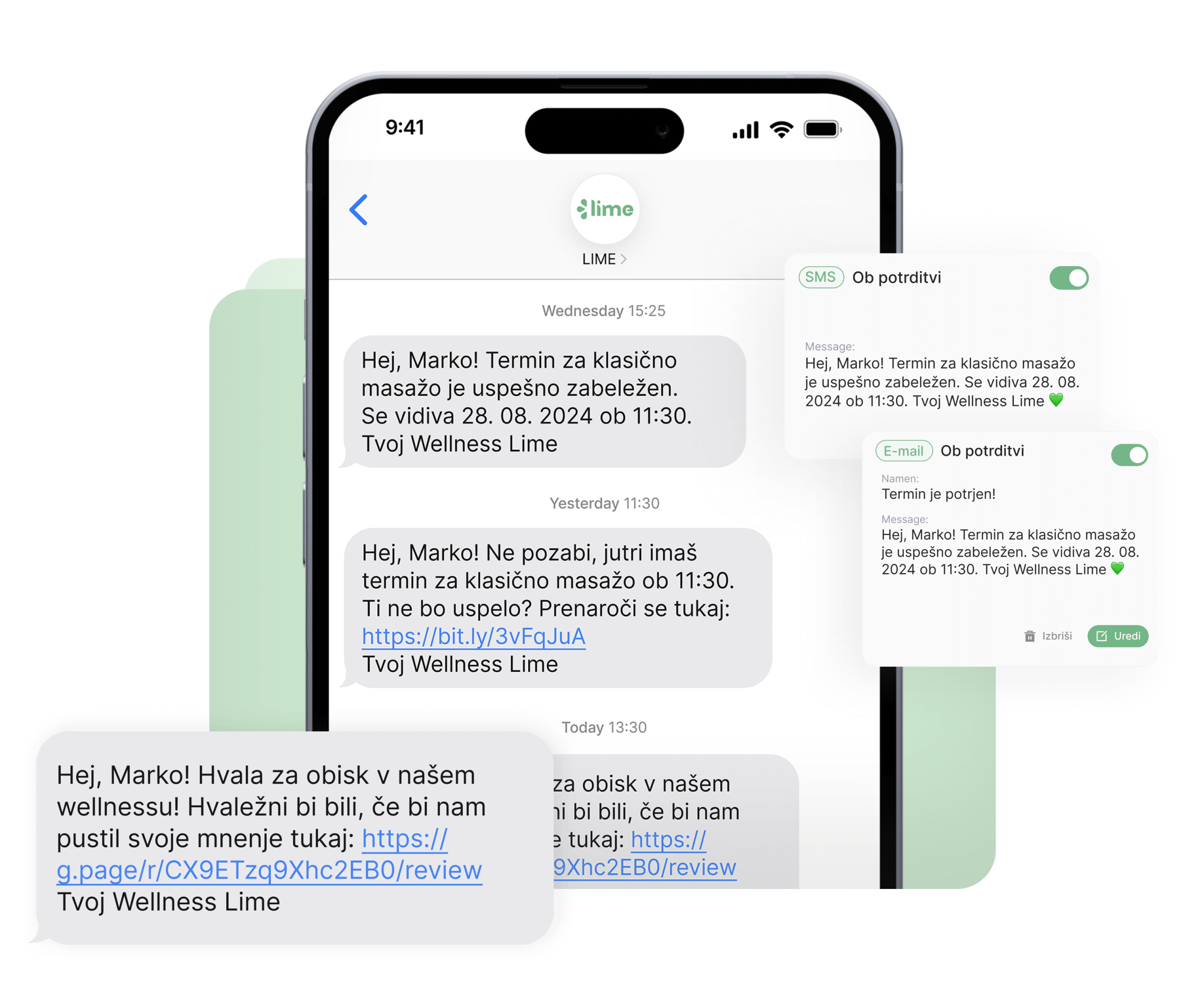 Obavijesti - automatske obavijesti - SMS obavještavanje - Lime Booking SLO