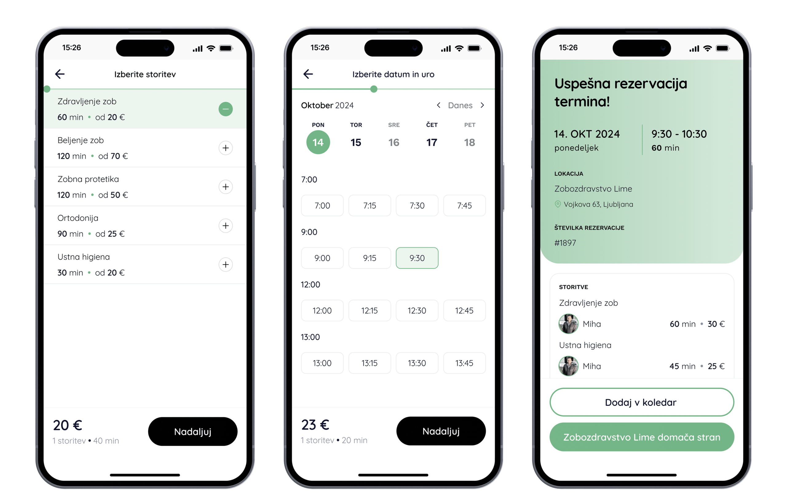 rezervacija termina - storitev - lime booking