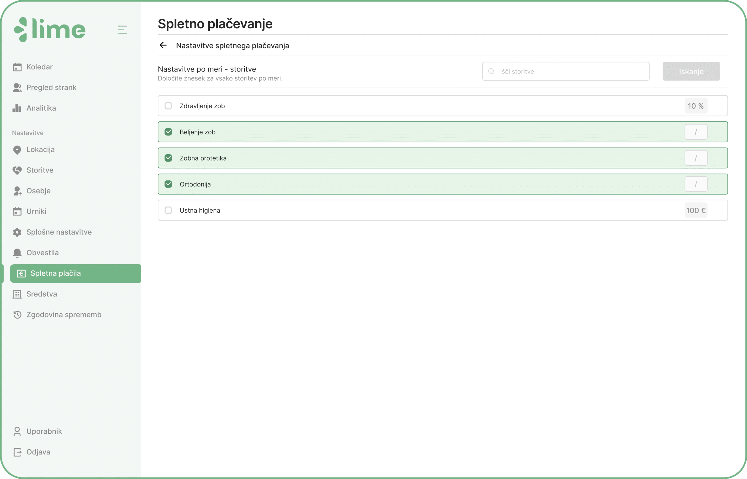 spletno plačevanje - lime booking