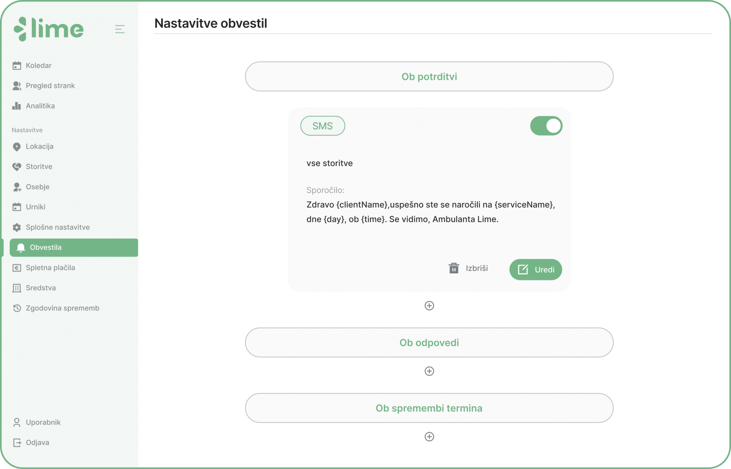nastavitve obvestil - nastavitve