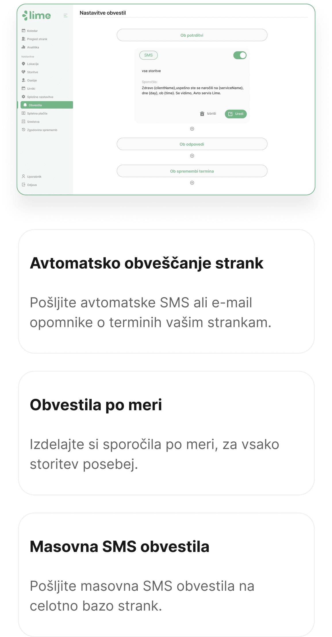 avtomatsko obveščanje - obvestila po meri - sms obvestila - termin - storitev