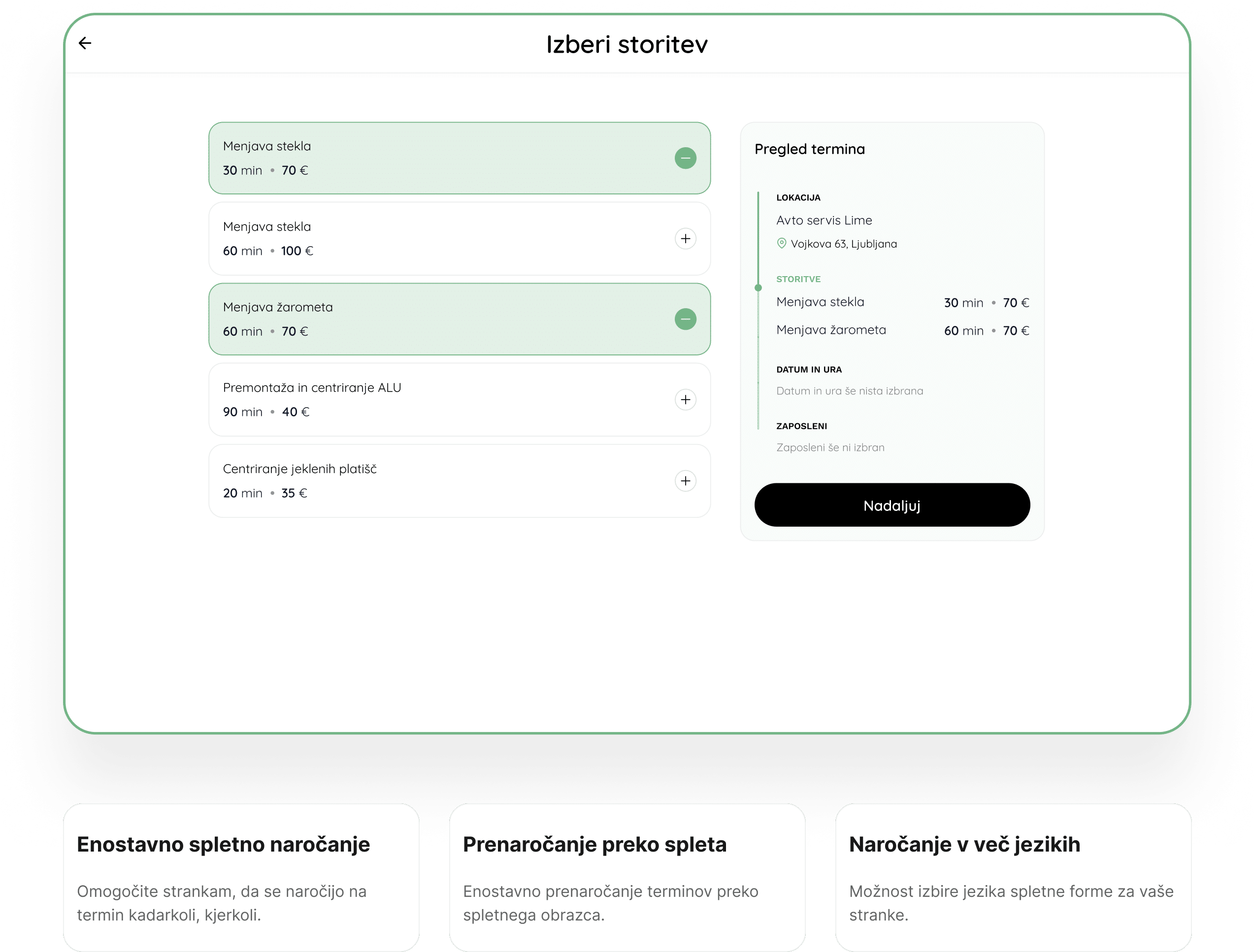 storitev - izberi storitev - lime booking