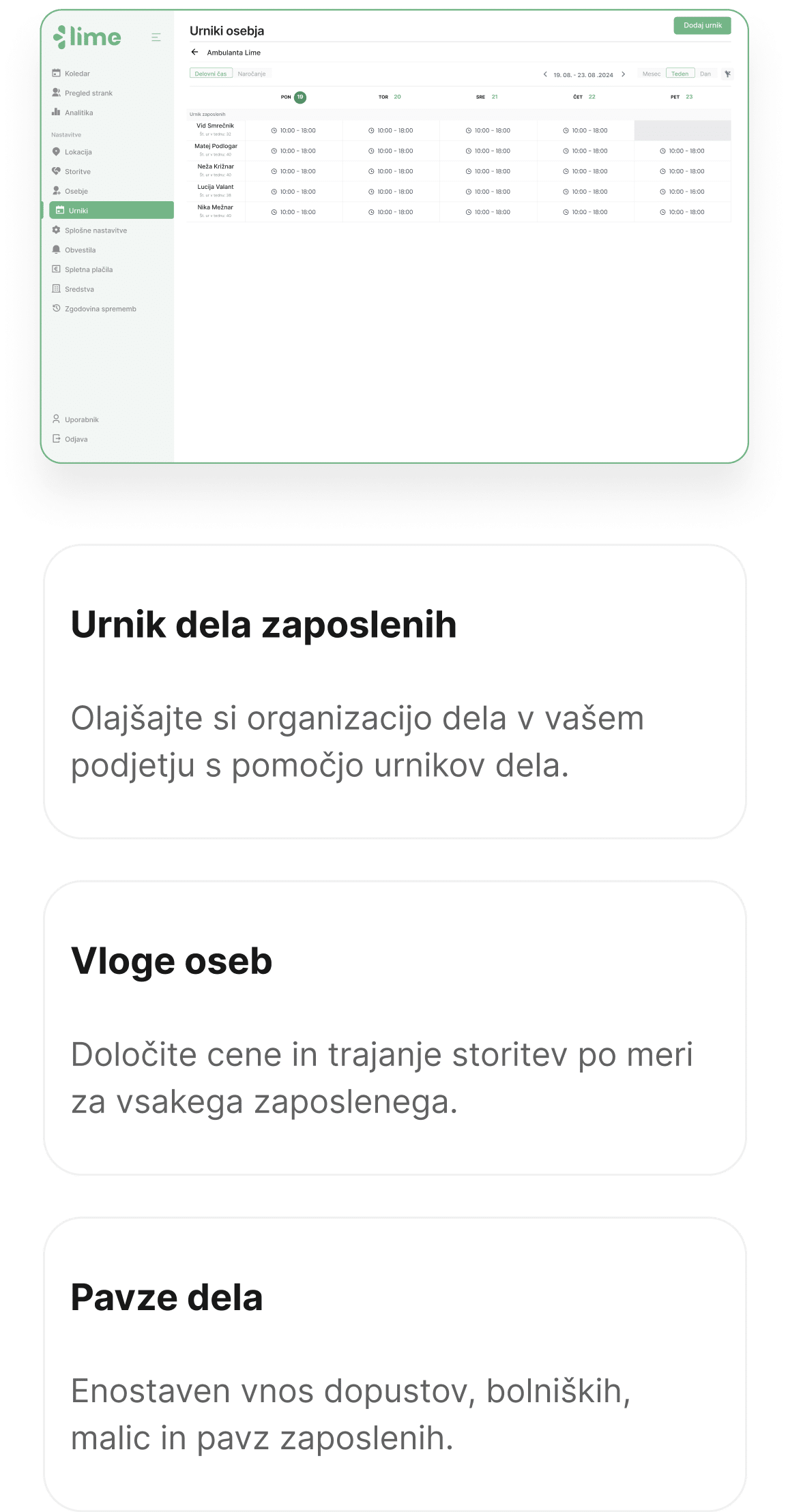 lime booking - naročanje na termine - spletno naročanje - sistem za naročanje - avtomatsko obveščanje - urniki