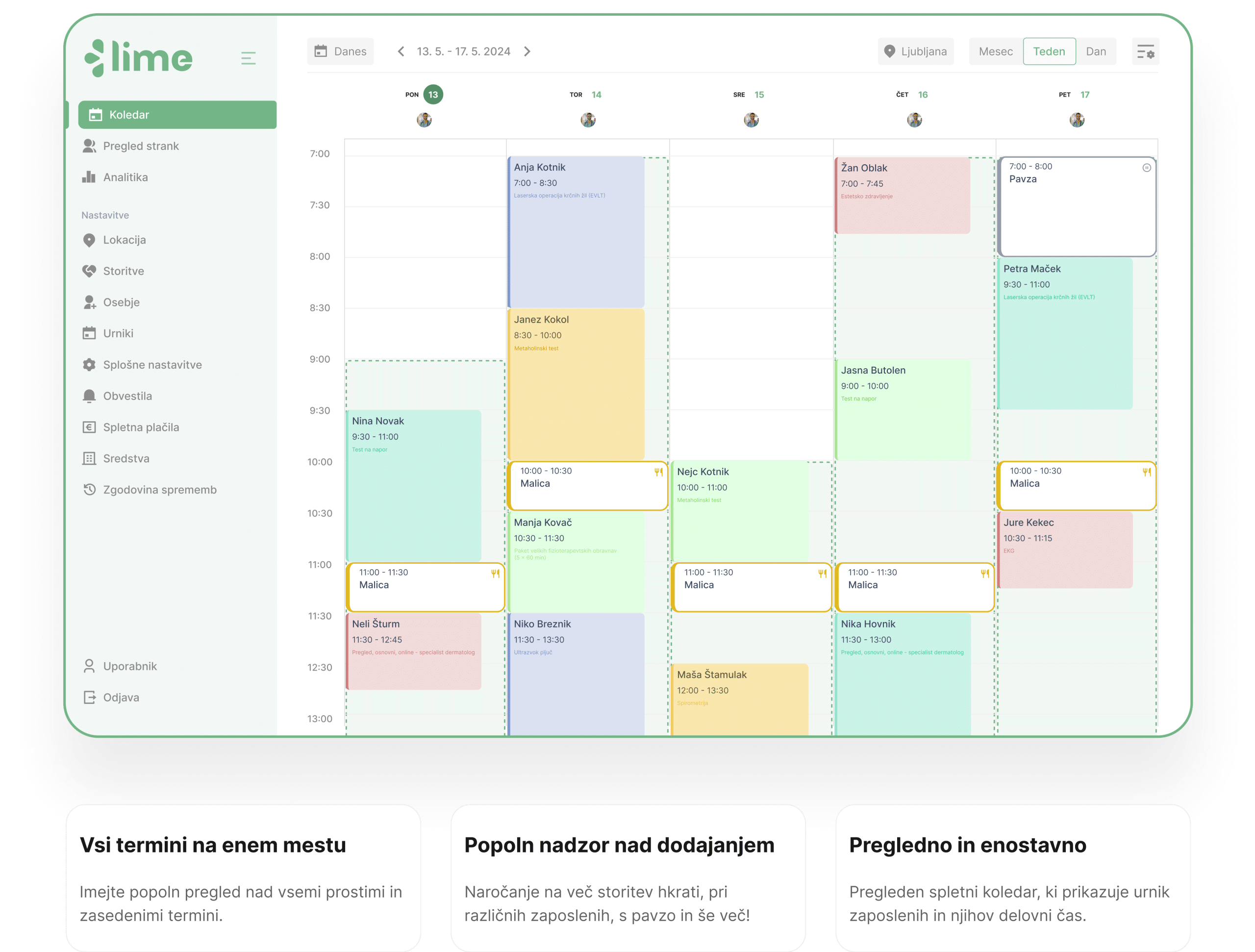 lime booking - naročanje na termine - spletno naročanje - sistem za naročanje - avtomatsko obveščanje - urnik