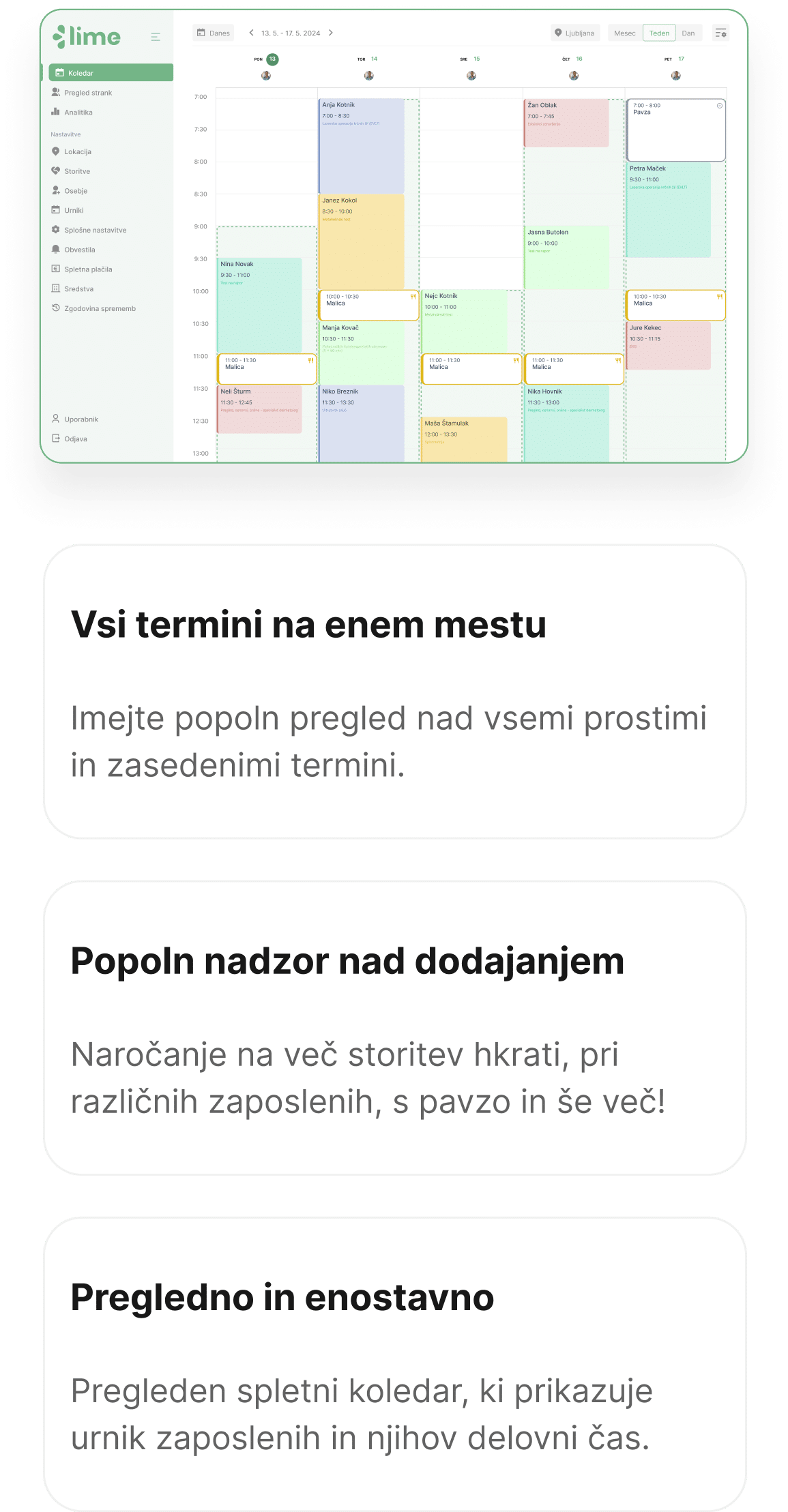 lime booking - naročanje na termine - spletno naročanje - sistem za naročanje - avtomatsko obveščanje - urniki