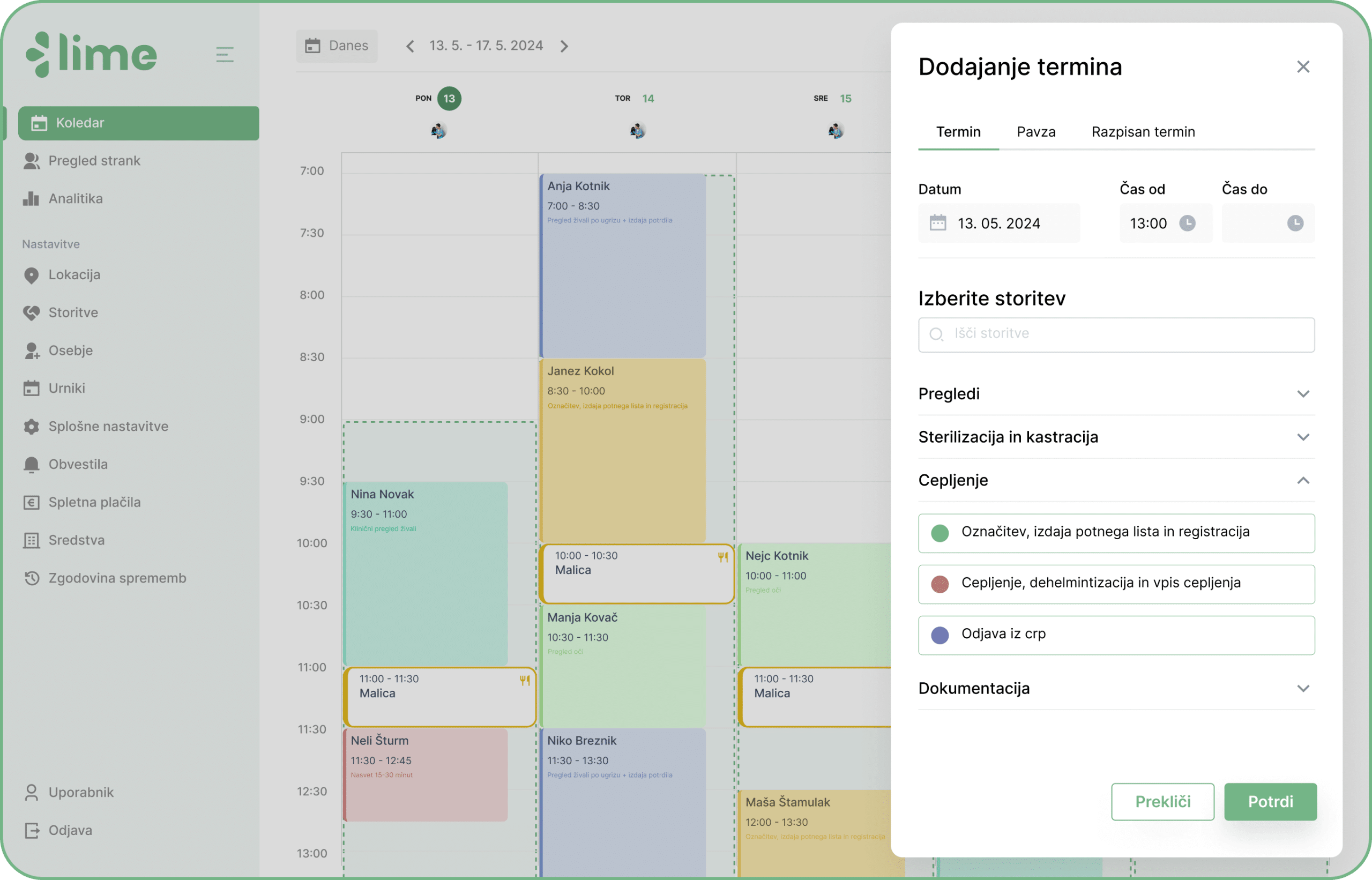 termin - dodajanje termina - lime booking