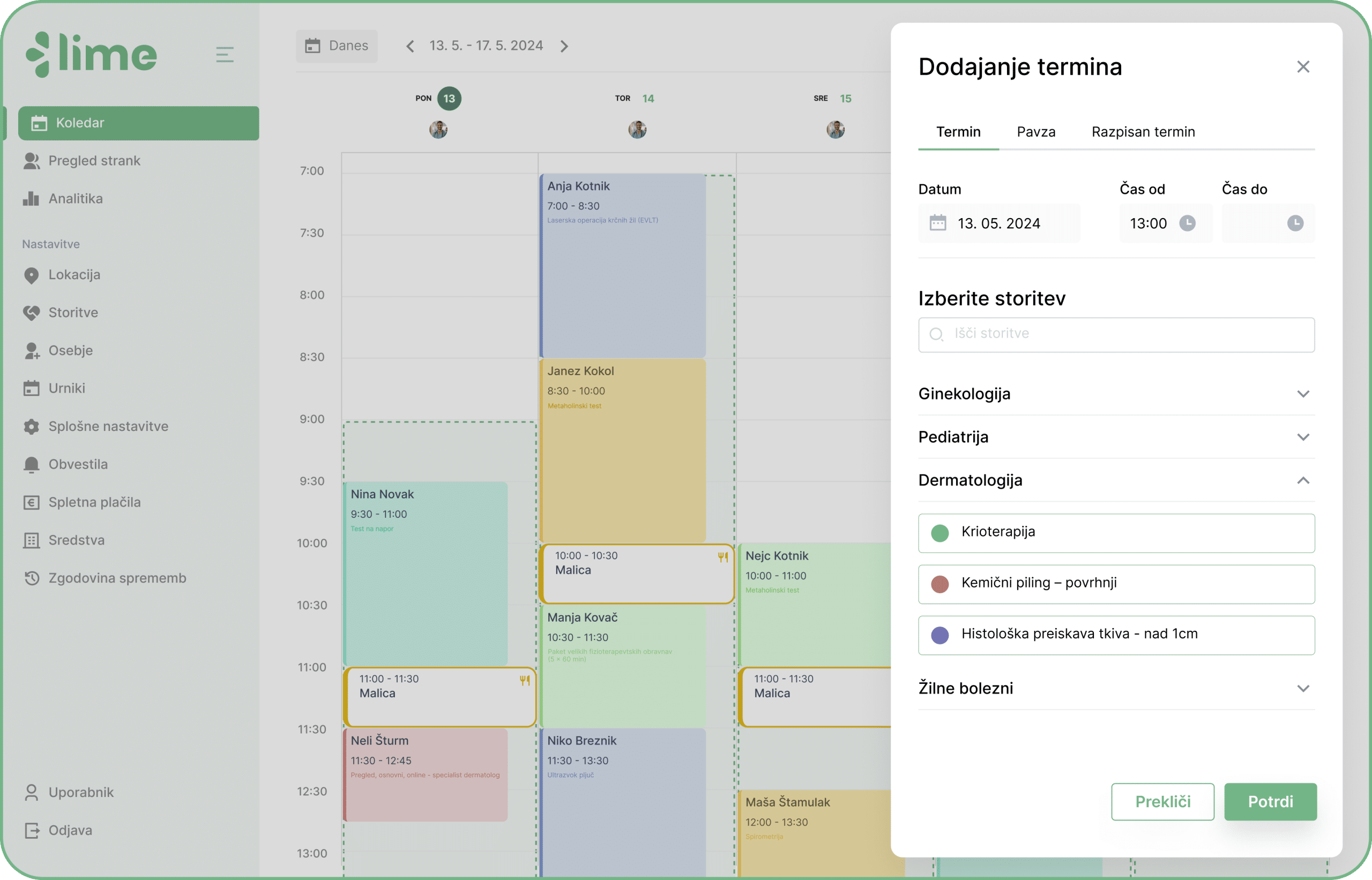 lime booking - termin - dodajanje termina - koledar