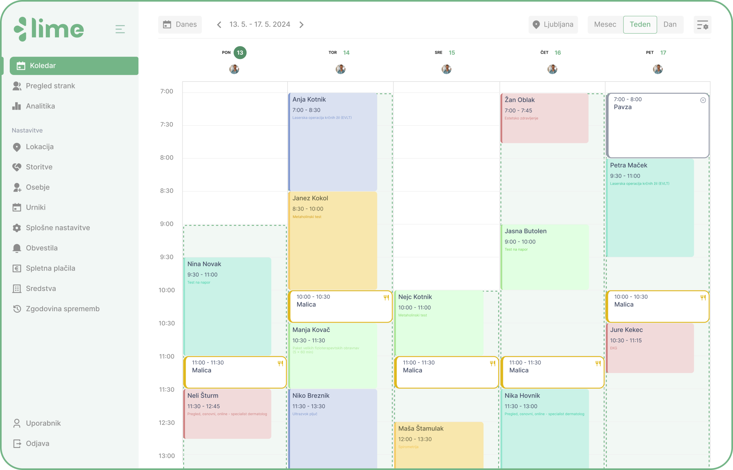 Spletni koledar za naročanje pacientov - Lime Booking