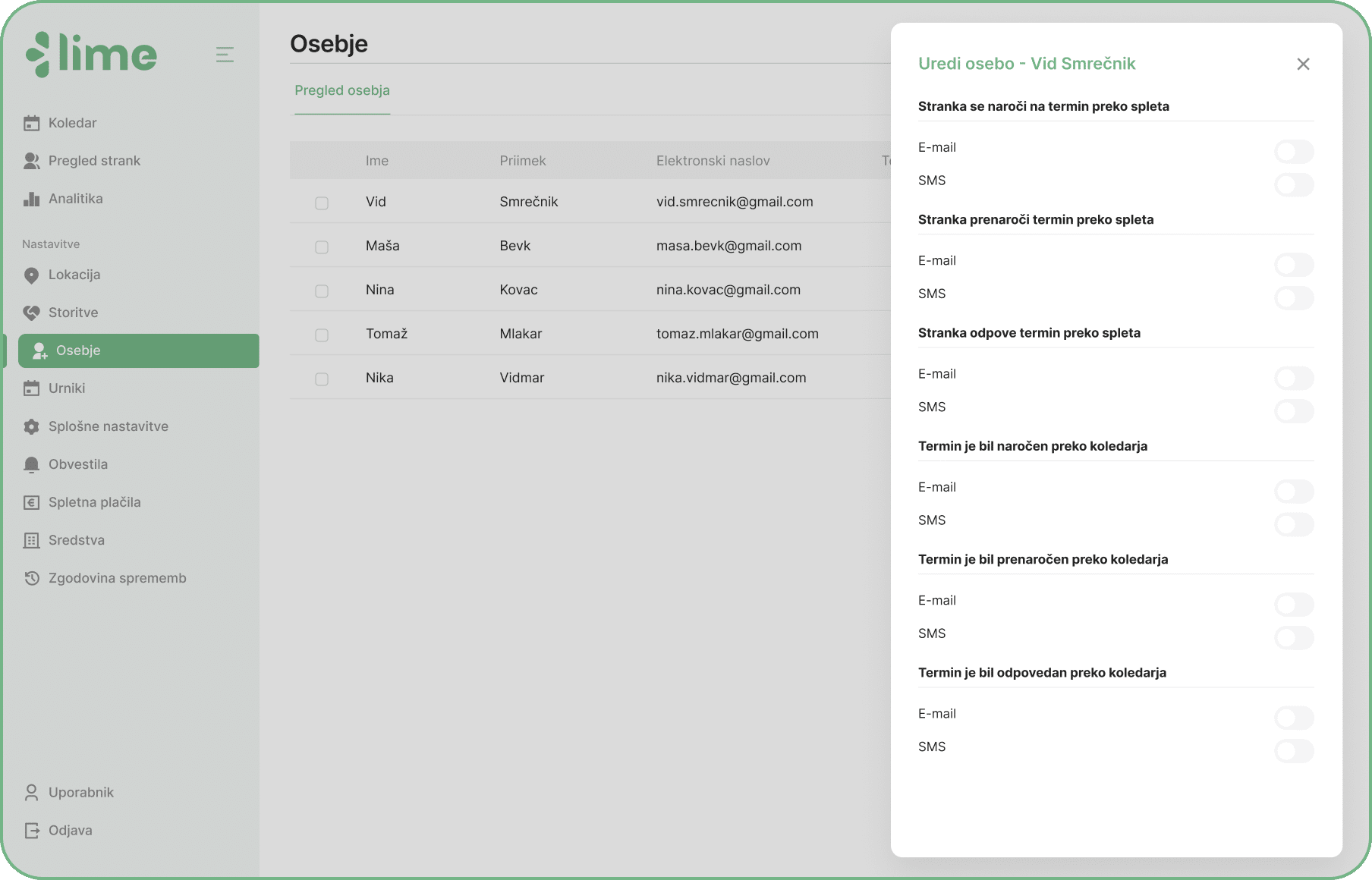 osebje - lime booking