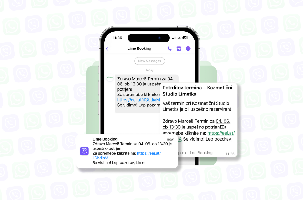 WhatsApp in Viber obvestila - Lime Booking